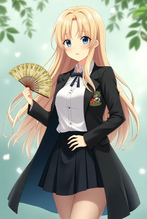 japanese anime girl 
Name: Elena

Physical Appearance:

Age: 
Hair: Long and blonde, with a healthy shine. They are usually left loose or tied into an elegant bun, with a few strands falling delicately around the face.
Eyes: Blue, expressive and captivatin...