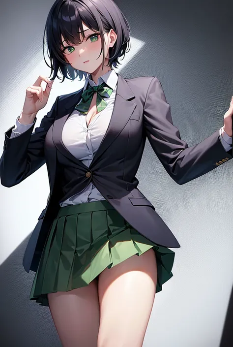 ｛ blazer and dark green tie          ｝,     cute short haired high school girl wearing blazer and dark green tie   , cute short-haired schoolgirl wearing a pleated skirt ,Panty shot,Cute short-haired schoolgirl with big breasts and erect nipples   , Cute B...