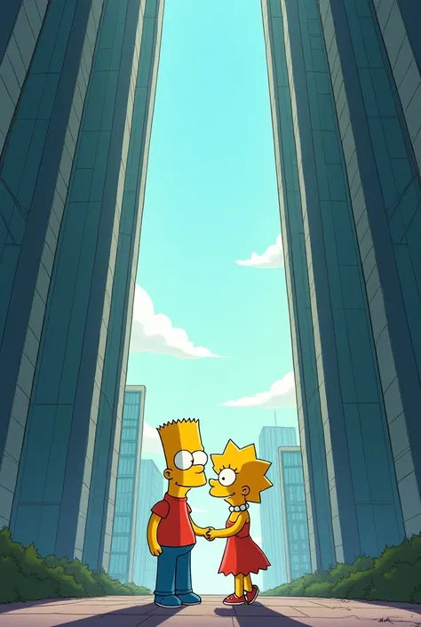 Bart simpson avec une amoureuse en bas des tours