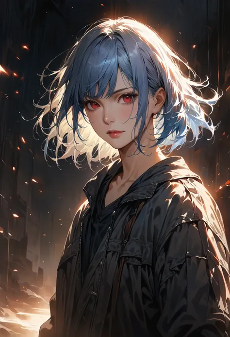 blue hair, (official art, highest quality, Unity 8k wallpaper, 32K、​masterpiece, super detailed, High resolution, realistic, Photoreal:1.2), (cinematic lighting:1.2), High resolution, (masterpiece: 1.4), Super detailed, one boy, platinum blonde, medium hai...