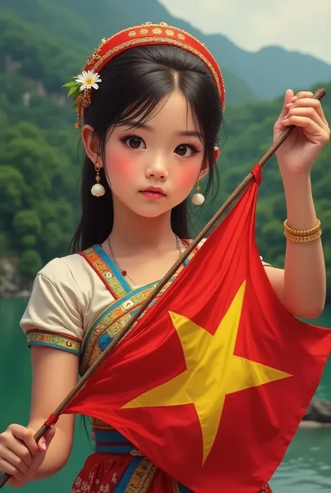 A Shan girl with Shan flag 

