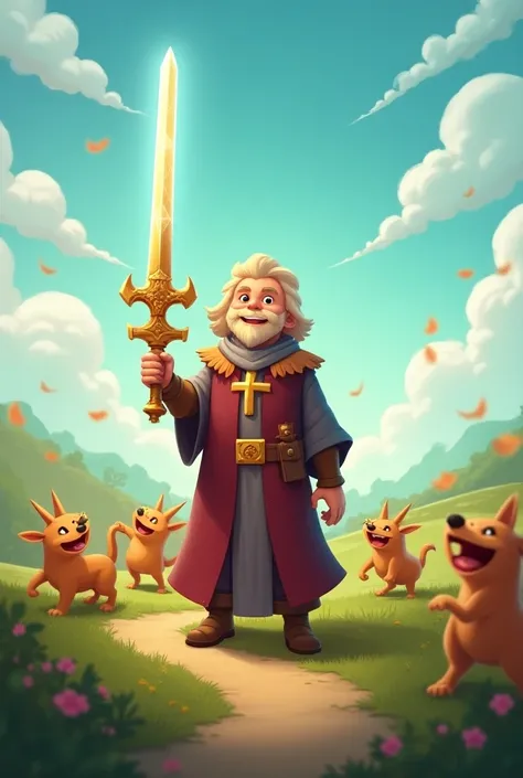 A holy sword for a cleric that is Dogday from Poppy Playtime smiling critters 