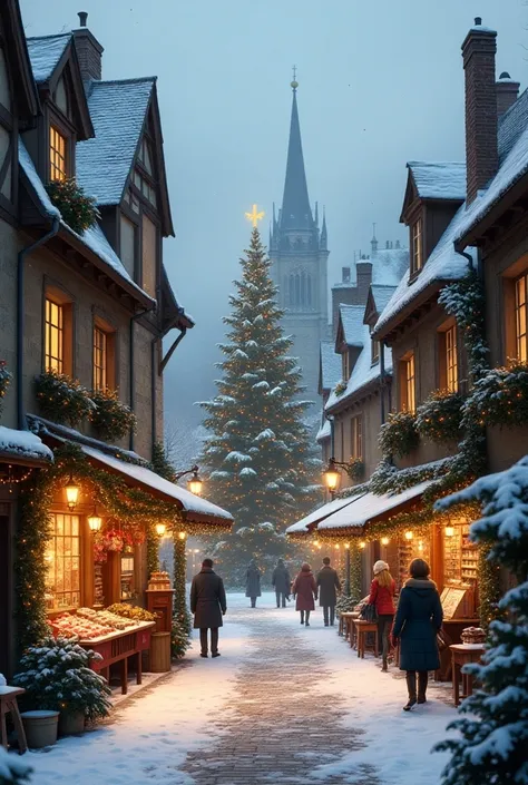 A French village with Christmas decoration 