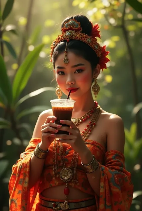 Gandrung banyuwangi dancer drink chocolate ice cup