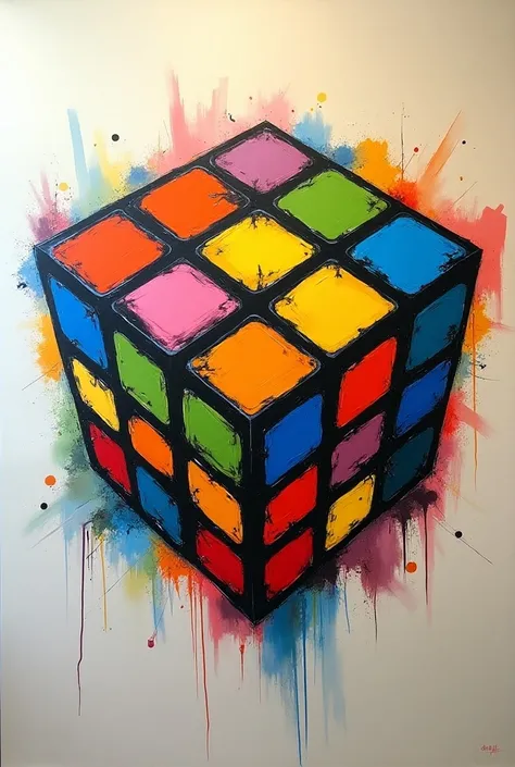 Create a large canvas painting using a grid that mimics the layout of a Rubiks Cube. Use bright colors to represent each face of the cube, and experiment with geometric shapes and patterns.