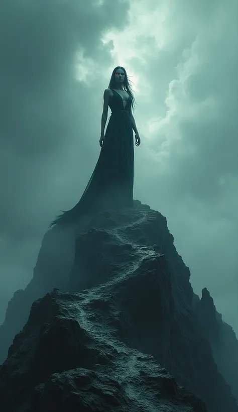 Dark evil fantasy standing girl on mountain,4k ultra graphic