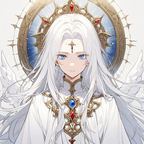 1 Boy，White long hair， blue eyes，Rose，Divinity
