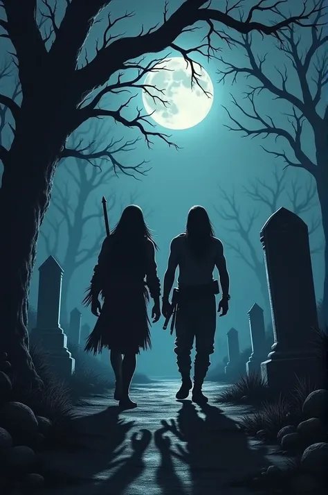 Two Indian men walking past a cemetery at night horror 