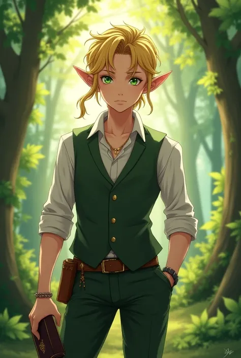 Blonde male student anime style elf