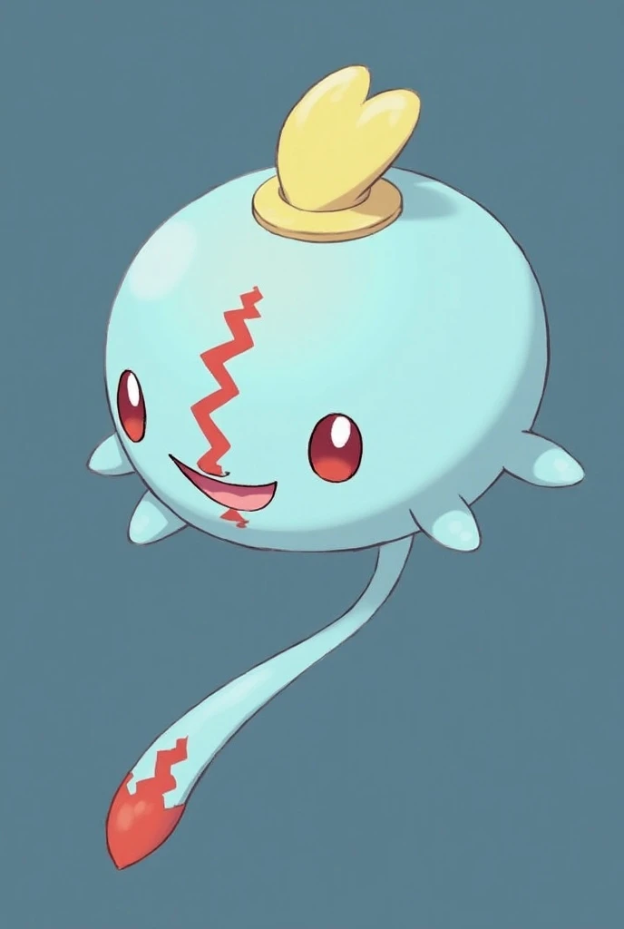  Palimpalim is a small Pokémon ,  which appears mainly in the colors light blue and red .  Its hollow body consists of a light blue ellipsoid ,  which flies horizontally through a wavy ,  red lines are decorated .  The face is formed by two round , gelbe A...