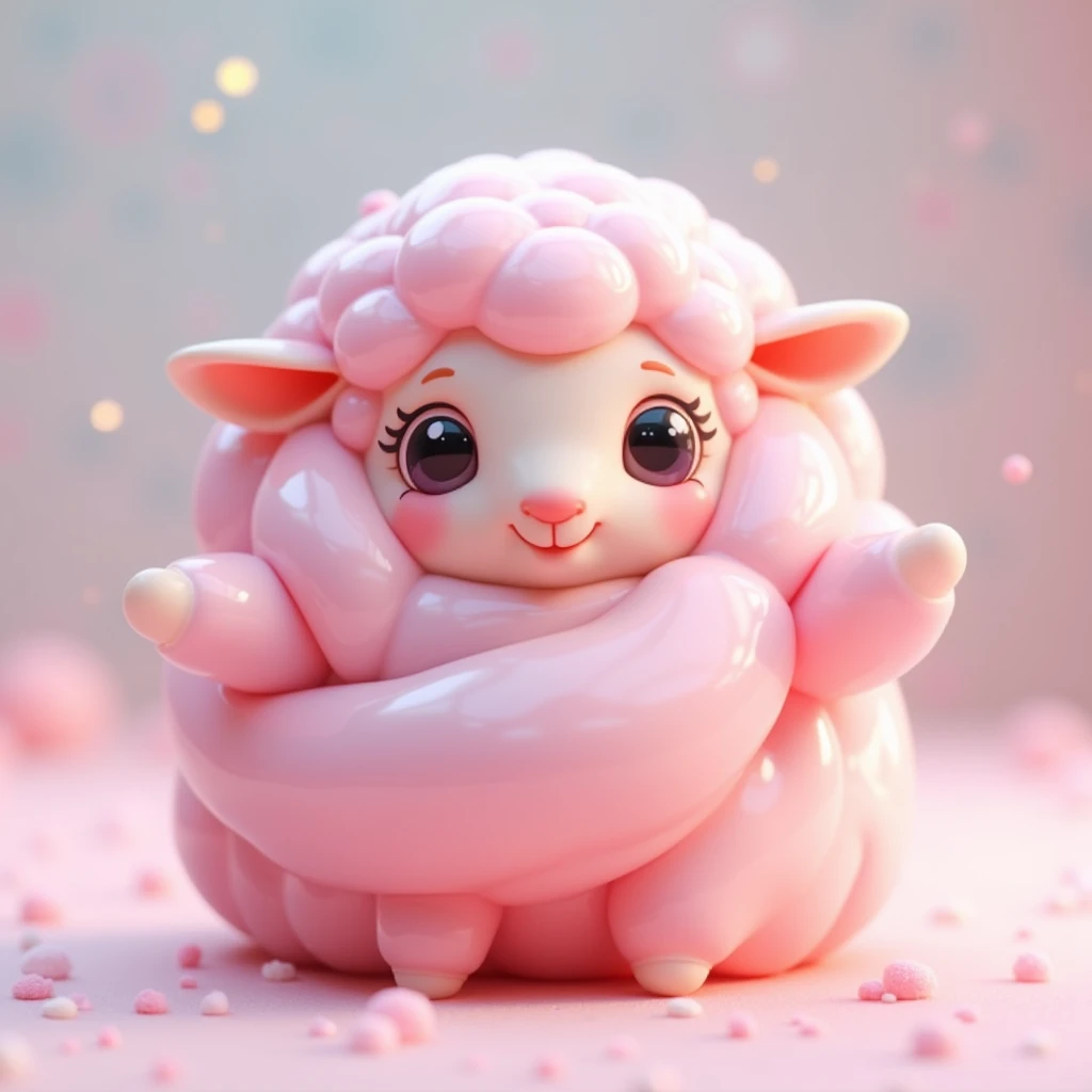 A tender pink slime sheep with bean eyes with open arms