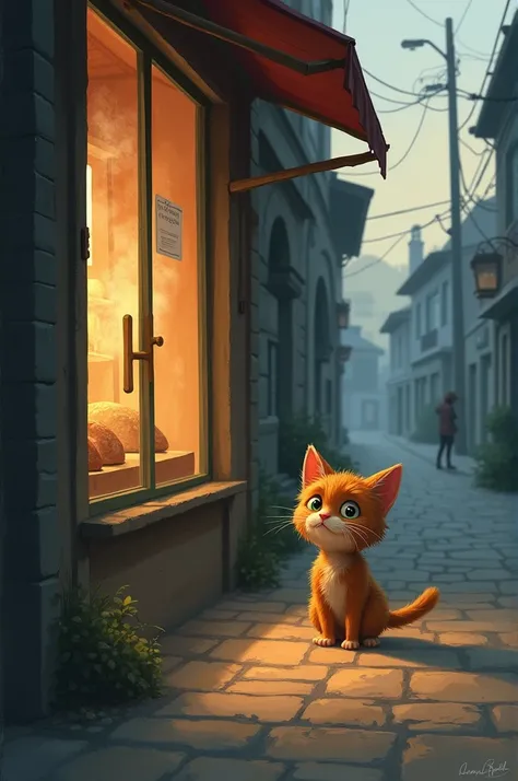 Once in a quiet town, there lived a small, scruffy cat named Whiskers. He had lost his home during a storm, and now he wandered the streets, searching for food and warmth. Every day, he would sit outside a bakery, hoping for a kind soul to drop a crumb.