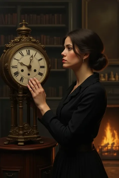 Woman looking at the clock of time