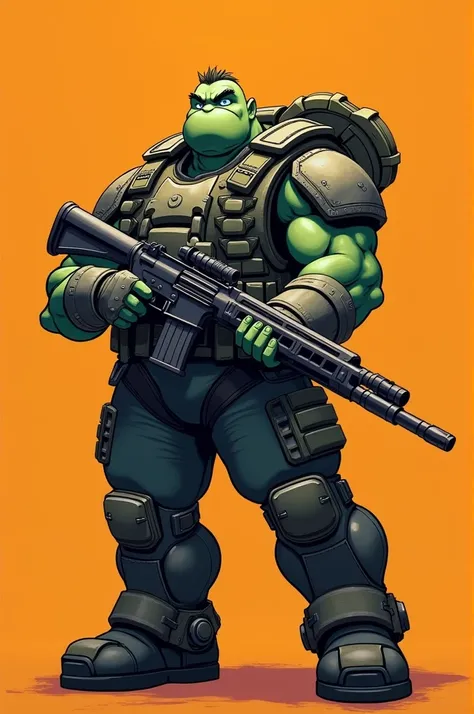 yoshi, pants, jacket,body armor, weapon, weapon shotgun, weapon minigun, uniform, holding minigun, shield, big shield, 1boy, male focus, crossed arms, shoulder armor, armor, solo, pauldrons, english text, upper body, character name, muscular, looking at vi...