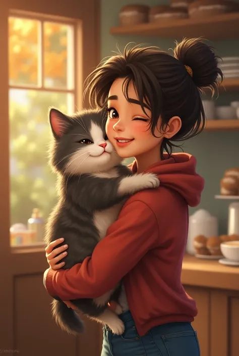 Finally, Lily returned a week later, weak but smiling. She rushed to the bakery, and Whiskers jumped into her arms, purring softly. From that day on, they became inseparable, with Lily’s family adopting Whiskers.