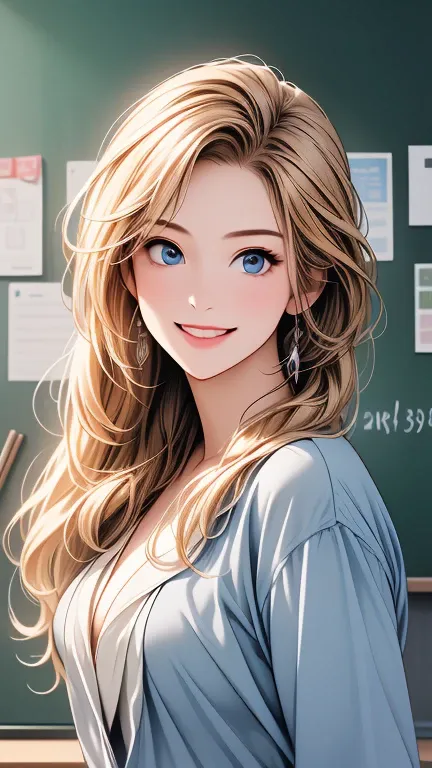 high resolution 、 high resolution 、 high image quality 、masterpiece、1 beautiful woman 、２５age、school teacher、blonde、blue eyes、nav...