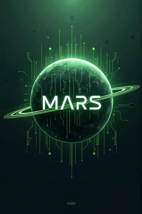 Create a logo of word "MARS" in technology, futuristic and bg is like green circuit and texts color is grey