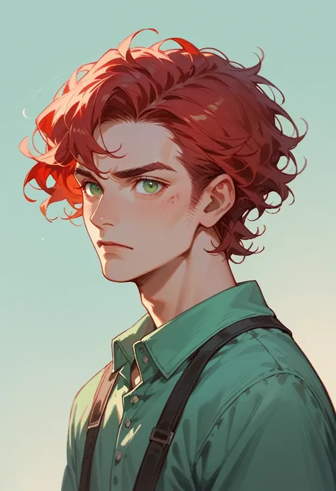 mint green guy shoulder-length red curls