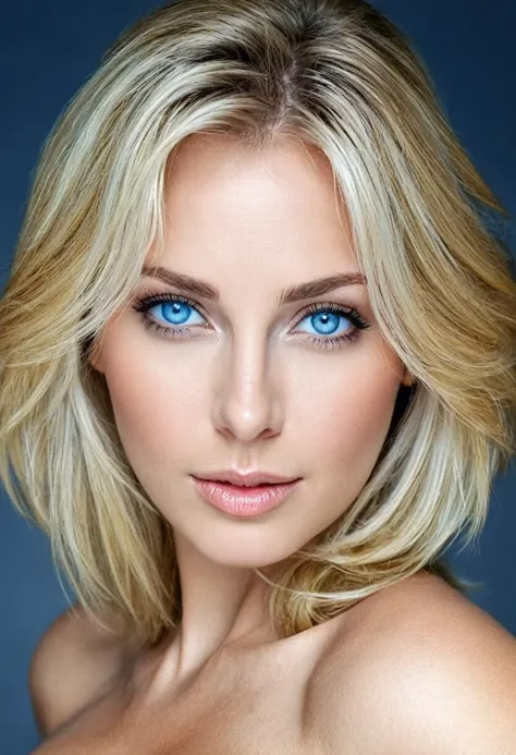  Blonde woman with big breasts , blue eyes/Gray she is very beautiful, beau traits du visage et l’image est tres realiste.