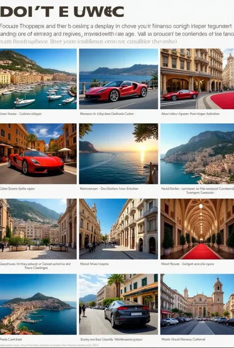 A poster on which only heading is written Monaco pestel analysis ...and photos of casino square,  grand prix , casino , luxury car, monaco cathedral. Photos are there