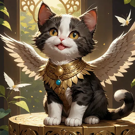 cat man， Wings ，Cute little，happy，sacred， high resolution ，detail， best quality