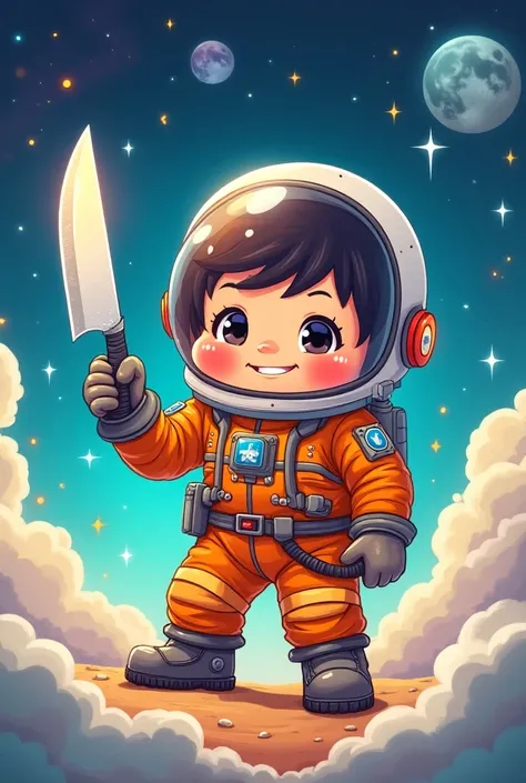  an astronaut with a knife，Cute version 