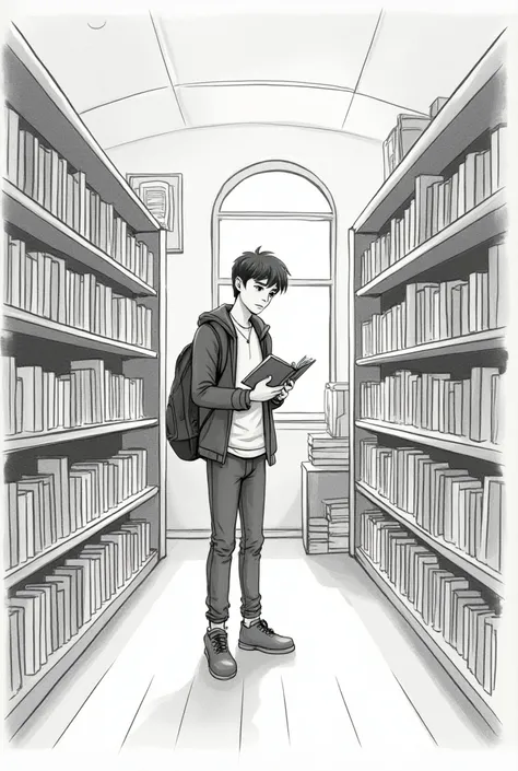 Sketch of a drawing made by a 16-year-old that encourages going to the library without painting 