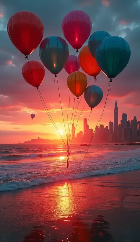 A vibrant sunset over a calm ocean," "A kaleidoscope of colorful balloons," "A monochromatic cityscape at night"