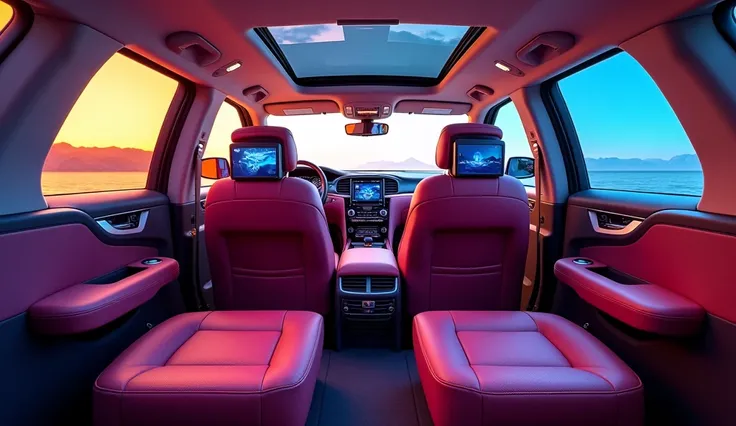 Give me a compitative color ful and lighting image of interior  view of (  2025 Nissan Armada) rear view passenger