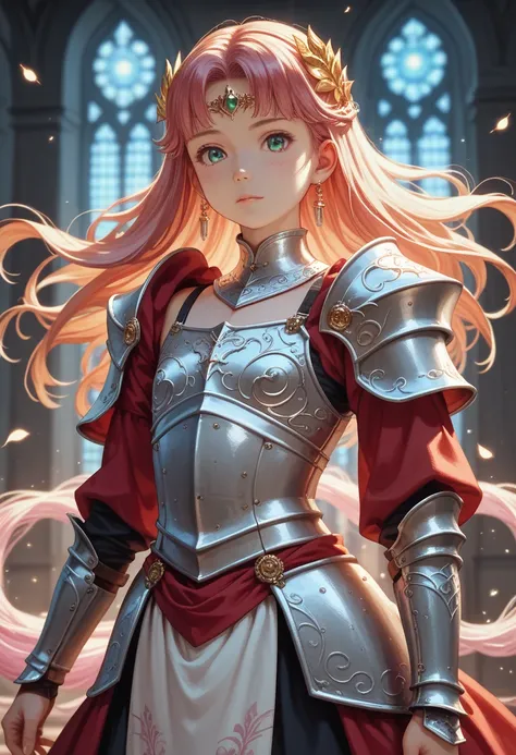 (visual detail, high detailed,style_ethereal_fantasy,visual appealing,synced,intricate character design,mystica:1.2)girl,knight,tareme,flat chest,armor