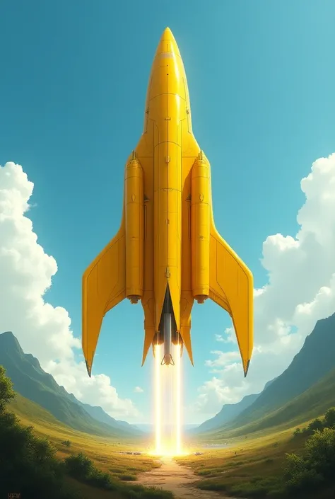 Create one of a spaceship starting from Earth, with the yellow color

