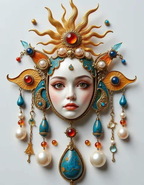 product design：medieval jewelry，baroque pearls and eye elements and gemstones，sun，moon，beeswax，amber，turquoise，coral，felt，retro，...