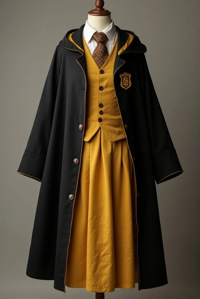  Your Hogwarts uniform is a fusion of logic and creativity.  The skirt is soft yellow with a pattern of hexagons ,  symbolizing your analytical mind .  The black cloak , with gold lining ,  reflects your practical approach . the tie,  in shades of brown an...