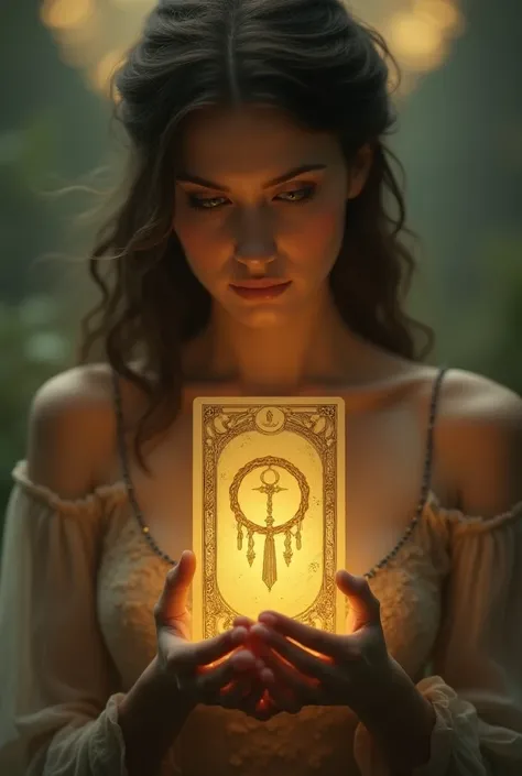 Beautiful woman with the Ace of Pentacles from the tarot