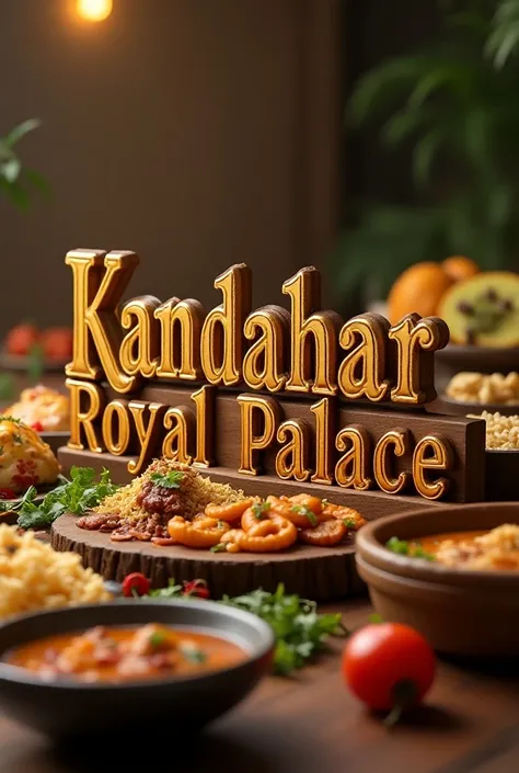 My shop name is Kandahar Royal Palace.
Make a 7d text design
The text should be in front of Afghan food