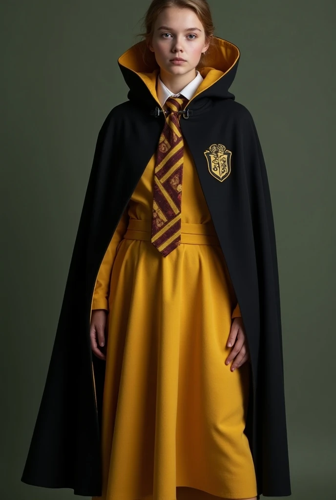  Your Hogwarts uniform is a fusion of logic and creativity.  The skirt is soft yellow with a pattern of hexagons ,  symbolizing your analytical mind .  The black cloak , with gold lining ,  reflects your practical approach . the tie,  in shades of brown an...