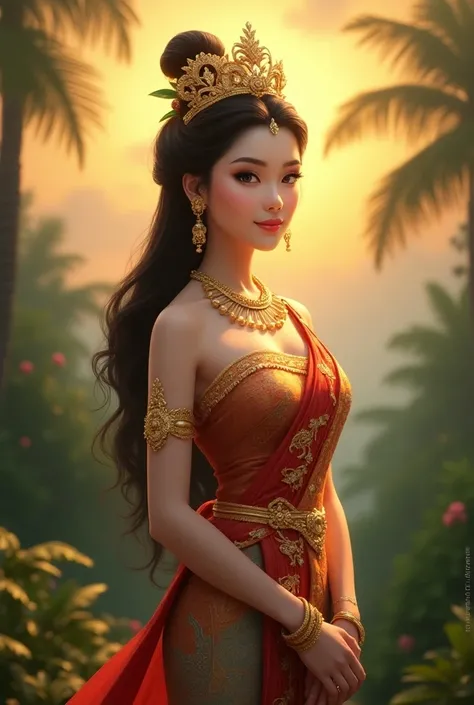 Fait moi une princesse thailandaise elle a une longue robe traditionel thailandais et elle a pleins de bijoux et une couronne 