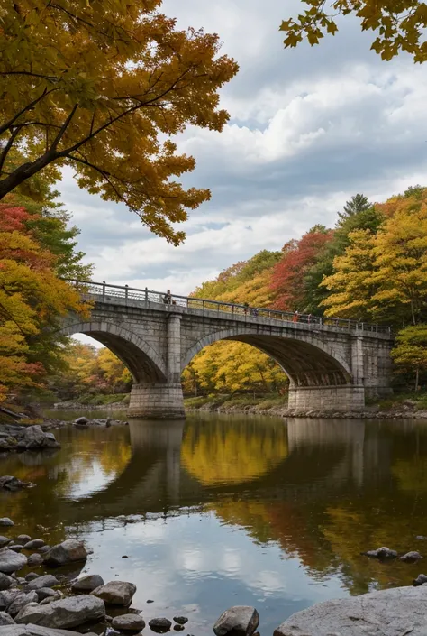  Historic cantilever bridge and fall foliage landscape photo 　 The gradation of the added color of the yellow leaves is beautiful。 Red bridge over a beautiful lake 、 its about 20 meters to the lake under the bridge 。 This bridge is 70 years since it was bu...