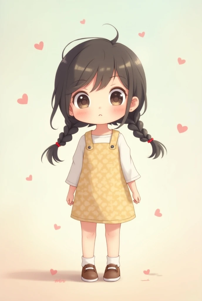  A little anime girl aged  in kindergarten clothes and two hair braids