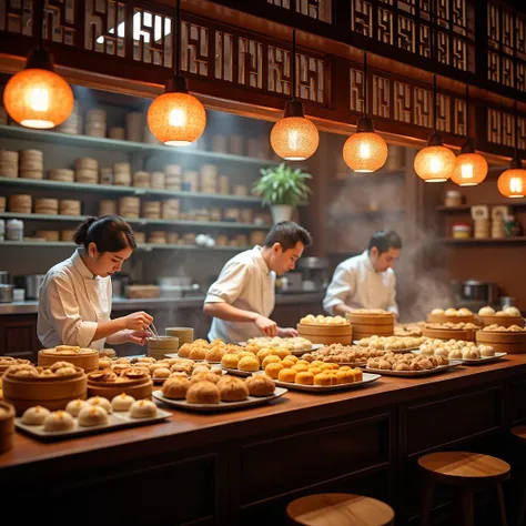 In a traditional Chinese Dim sum shop, there are all kinds of Dim sum in the wooden cabinet. Steam rises from the steamer, and a dazzling array of steamed buns, dumplings, glutinous rice chicken, egg tarts, and more are displayed. The shop assistants were ...