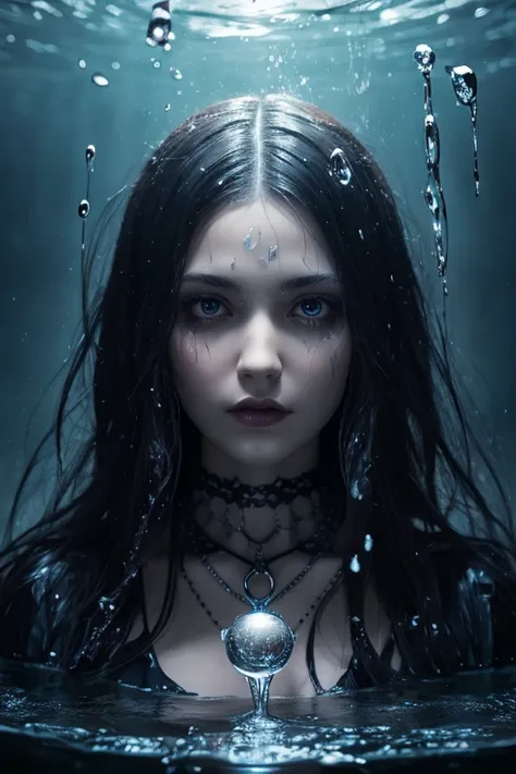 Realistic gothic digital art portrait with water　whole body