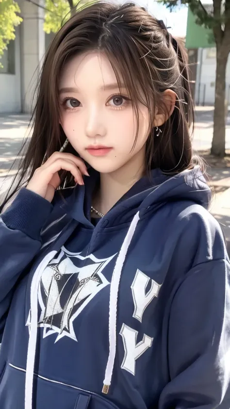 Girl in hoodie,  High Resolution , Long Hair, Brown Hair, 