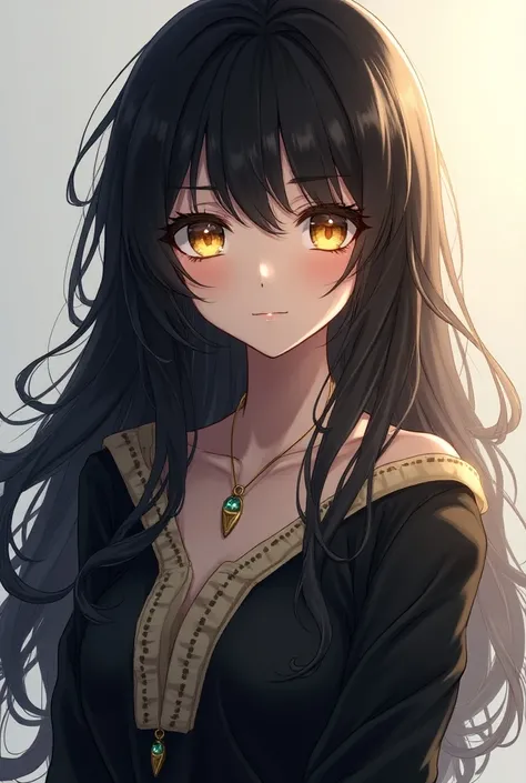  girl,Raven black hair,Golden Eyes Full Body anime version 