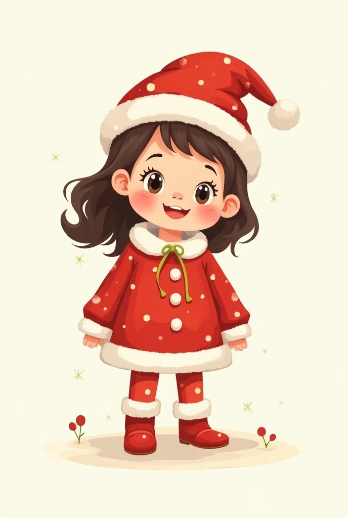 Create a cartoon-like background image of a girl in a backgroundless Christmas costume 