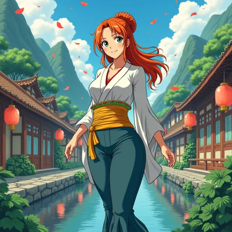 One piece, Nami , In wano  ,ghibli style, high resolution ,