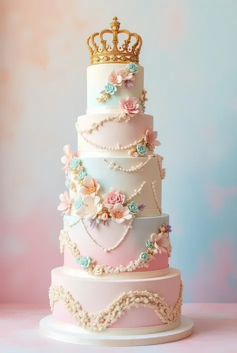 Fait moi un gateaux sur plusieurs etage dans le theme des princesses avec une couronne