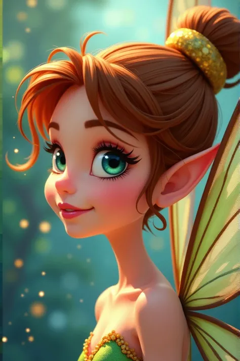 A fairy in the manner of the Winx cartoon
Close up in profile
Chestnut hair and gray eyes 