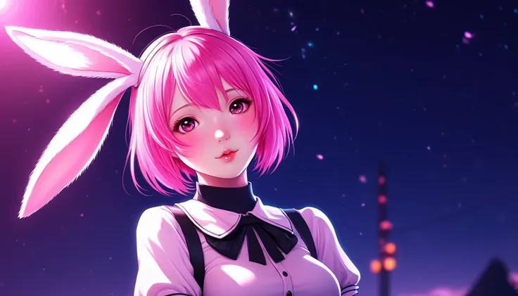 Cute,  Pink Hair,  bunny girl, Surreal, Detailed lighting, Anime, Have  