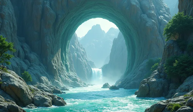  and there was a mountain of jade and metal ores，There is a small naturally formed circular cave in the middle of the mountain，The water that filled the hole surged out of the cave ， and a river originates from here （ best quality on the tree，4K，8k， high r...