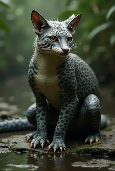  Creates a fusion mixing animal with animal, Like cats and gavial , realistic